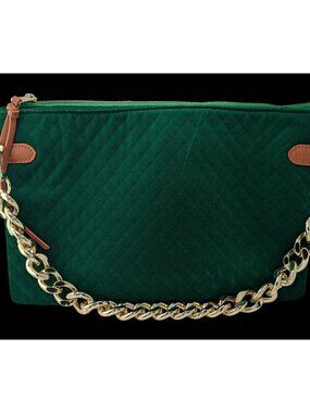 Thomas & Lee Company Quilted Green Velvet Shoulder Bag With Gold Chain Strap